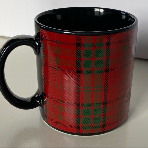 Pier 1 Mug Tartan Plaid Red Black Vintage EUC Coffee Stoneware Japan Retired - Picture 3 of 14